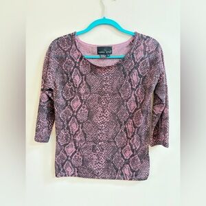 Carol Little Vintage Snake Print Silk Blend Shimmery 3/4 Sleeve Sheer Shirt Top